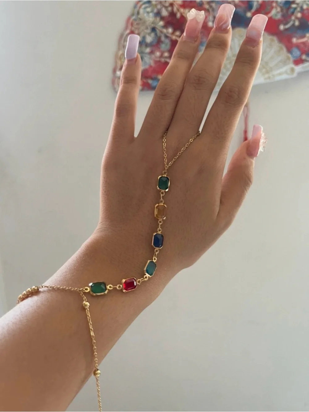 Multi-Gem Hand Chain Bracelet - Colorful Stones